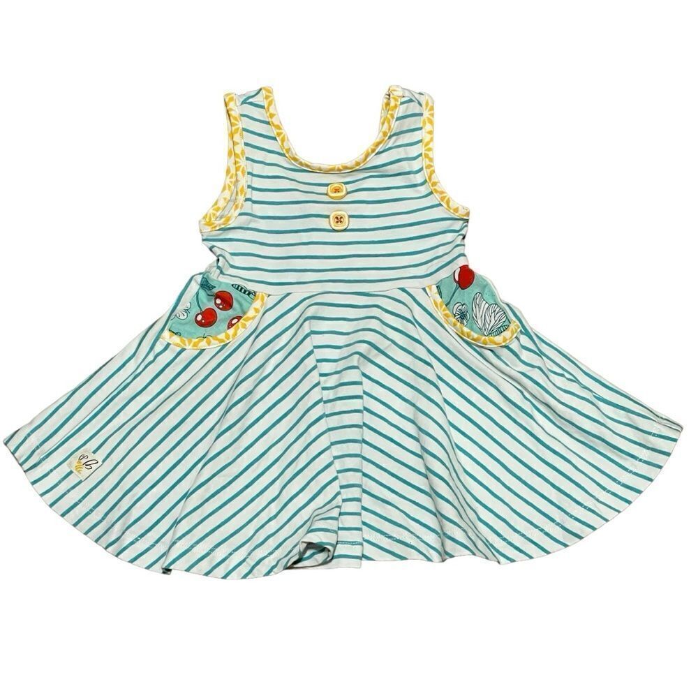 Wild Flowers Striped Sleeveless Dress With Pockets Teal Yellow Red Size 6 Months
